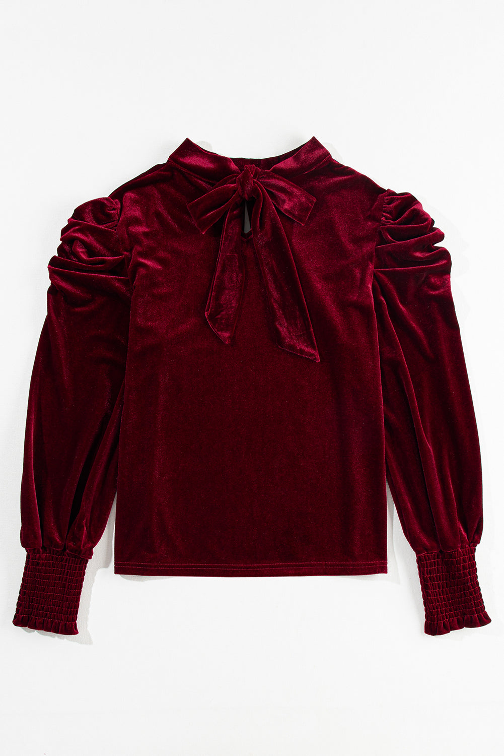 Fiery Red Mock Neck Puff Sleeve Velvet Blouse - The Red Leopard Boutique 