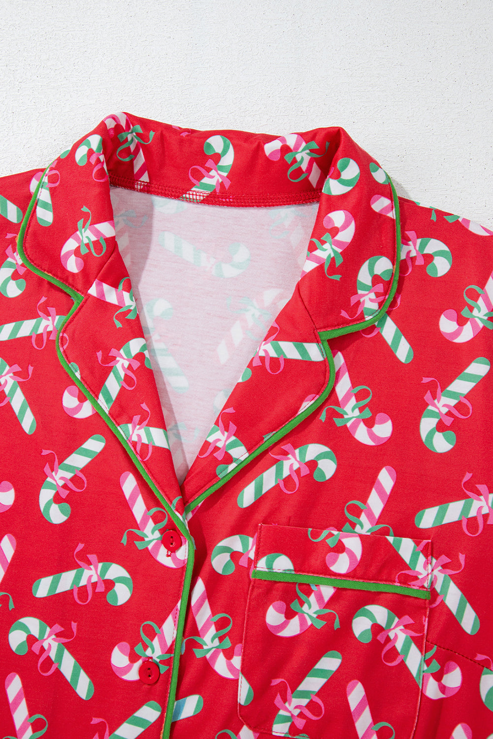 Green Christmas Candy Cane Print Pocketed Knotted Pajama Set