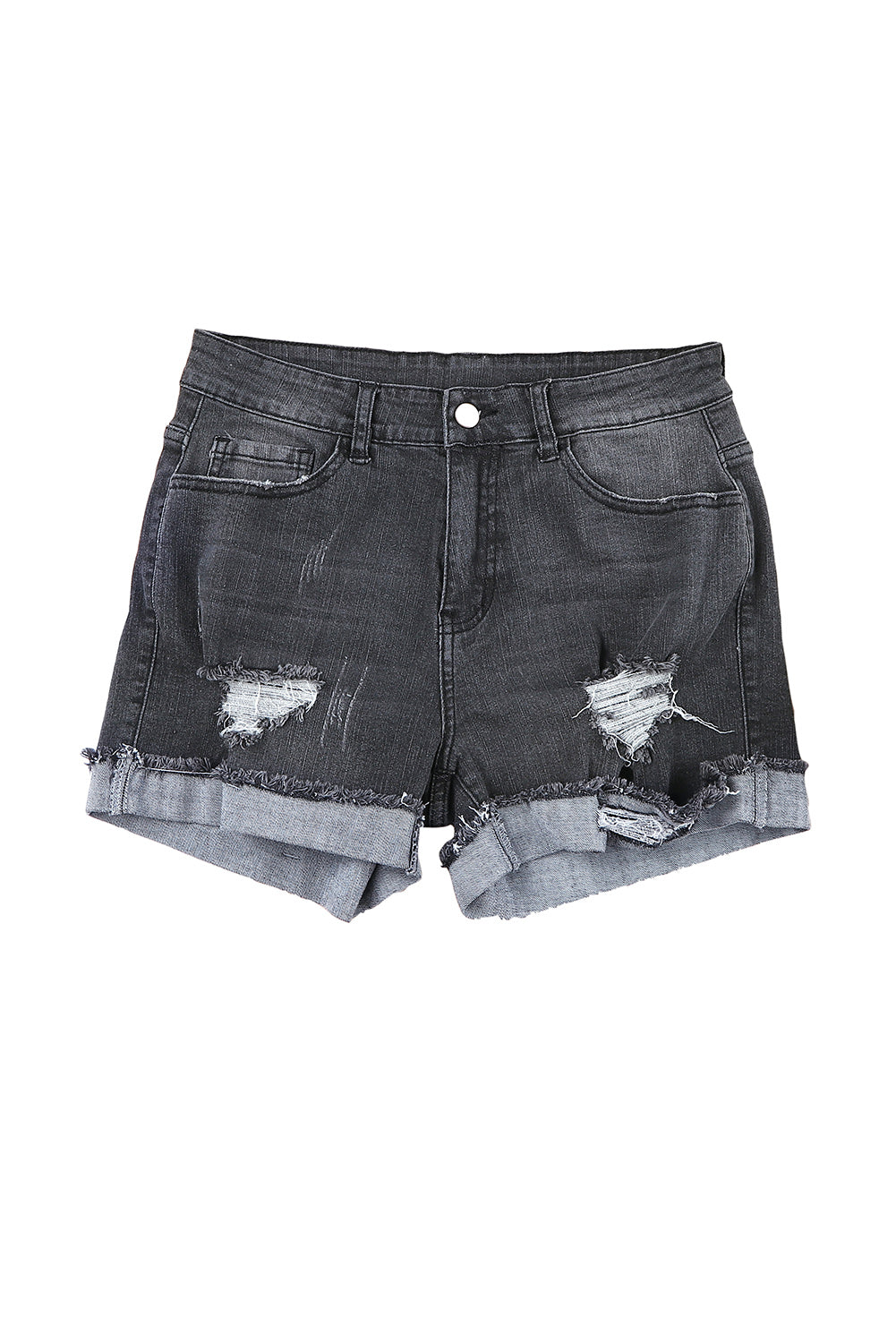 Light Blue Casual Ripped Rolled Hem Denim Shorts