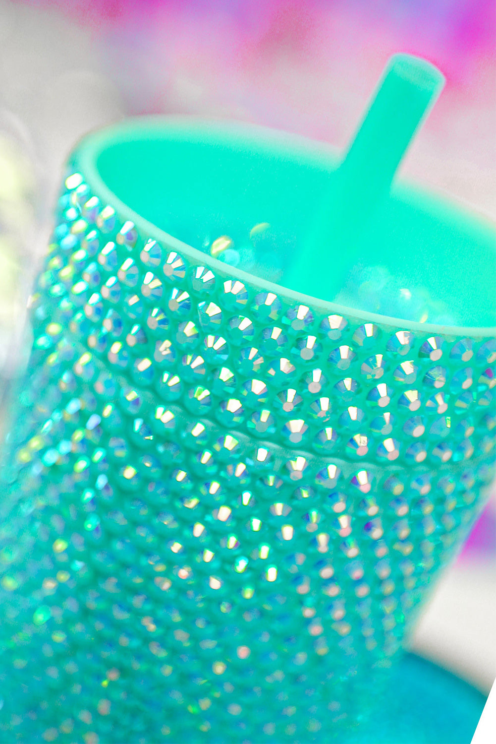 Green Full Rhinestone Straw Cup - The Red Leopard Boutique 