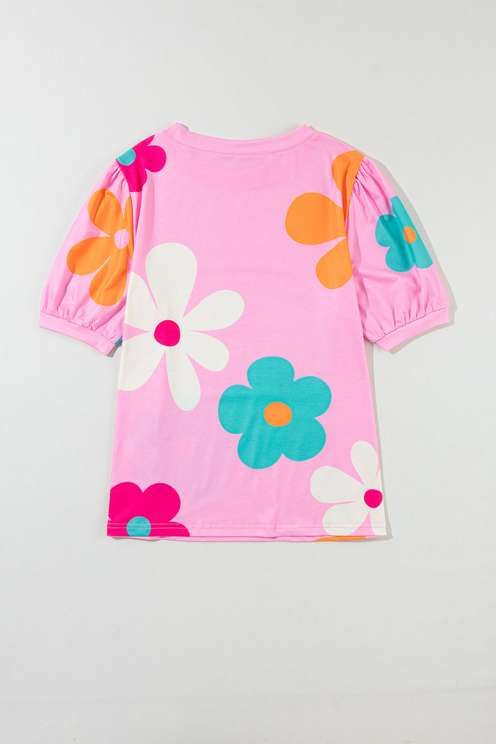 Sky Blue Flower Print Bubble Sleeve Tee