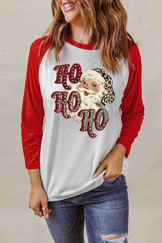 Santa Graphic Raglan Sleeve T-Shirt - The Red Leopard Boutique 