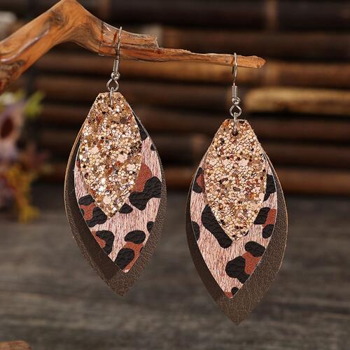 PU Leaf Sequin Dangle Earrings - The Red Leopard Boutique 