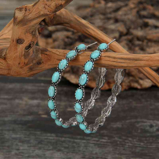 Artificial Turquoise C-Hoop Earrings - The Red Leopard Boutique 