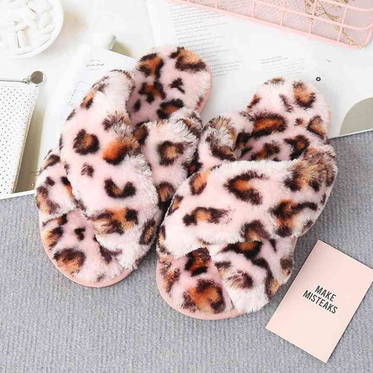 Faux Fur Crisscross Strap Slippers - The Red Leopard Boutique 