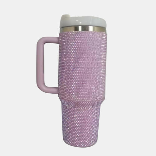 Rhinestone Stainless Steel Tumbler with Straw - The Red Leopard Boutique 