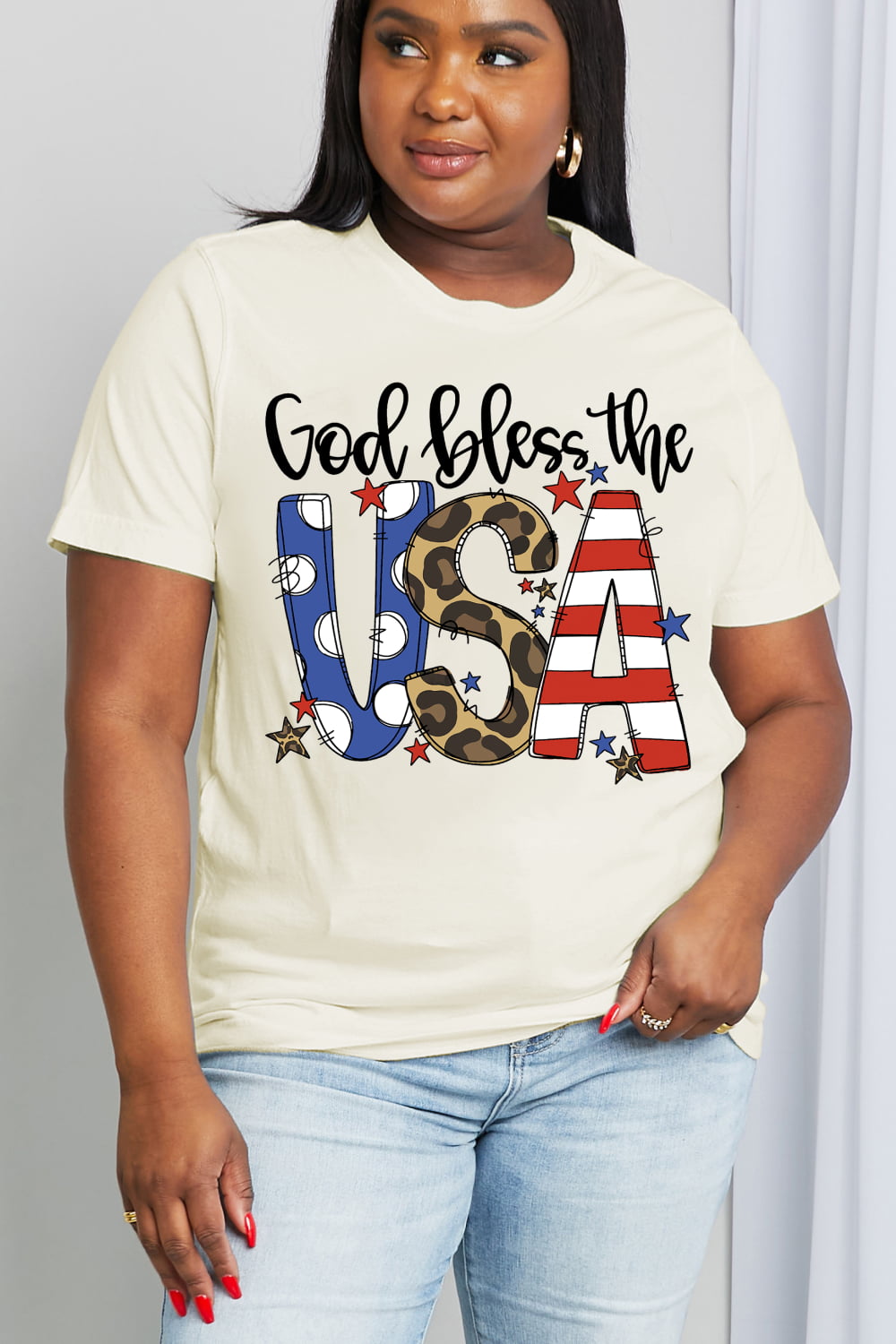 Simply Love Full Size GOD BLESS THE USA Graphic Cotton Tee