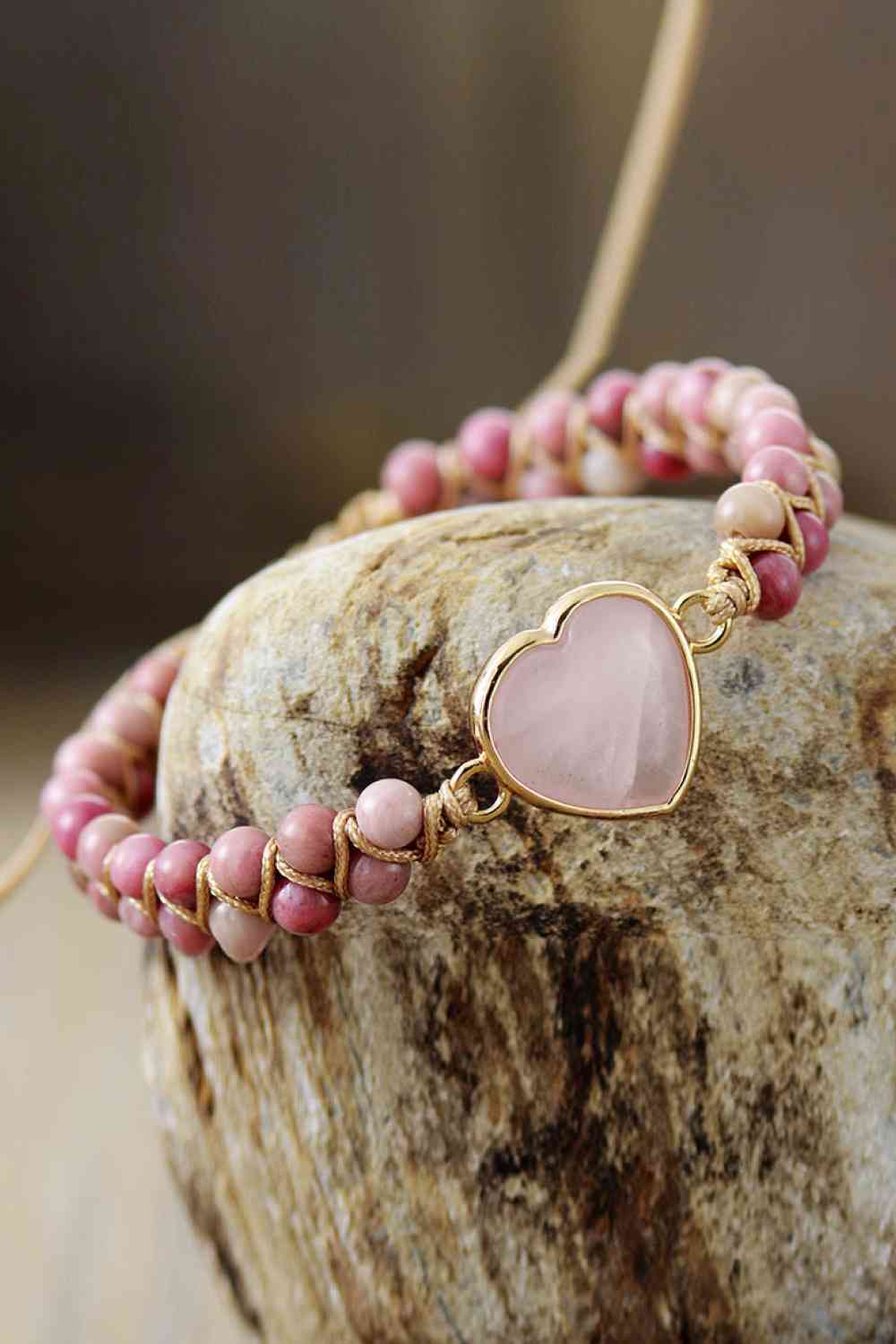 Rose Quartz Heart Beaded Bracelet - The Red Leopard Boutique 