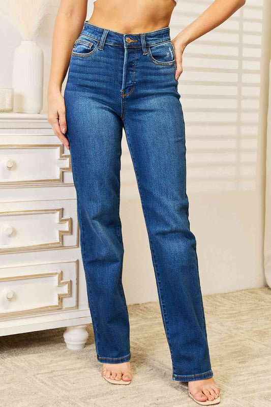 Judy Blue Full Size Straight Leg Jeans with Pockets - The Red Leopard Boutique 