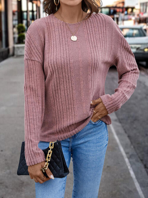 Ribbed Tie Back Twisted T-Shirt - The Red Leopard Boutique 