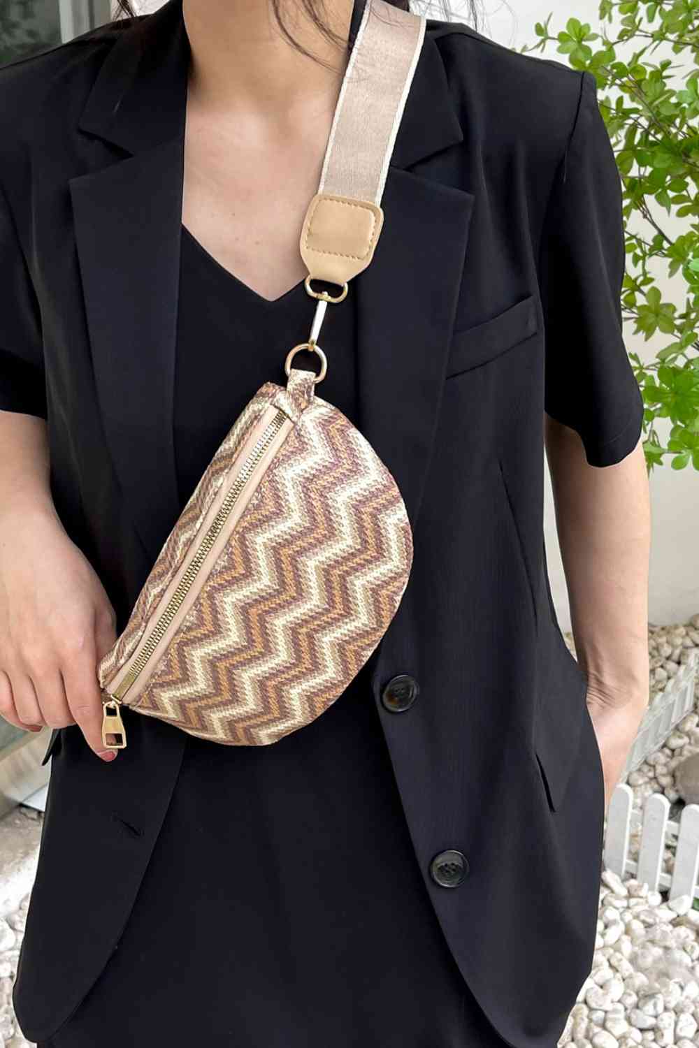 Adored Chevron Straw Sling Bag - The Red Leopard Boutique 