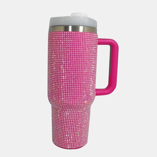 Rhinestone Stainless Steel Tumbler with Straw - The Red Leopard Boutique 