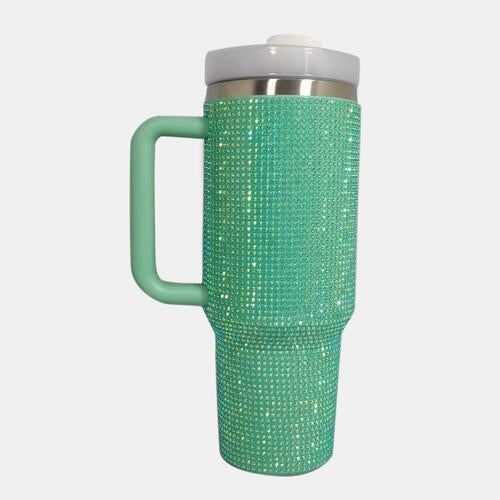 Rhinestone Stainless Steel Tumbler with Straw - The Red Leopard Boutique 