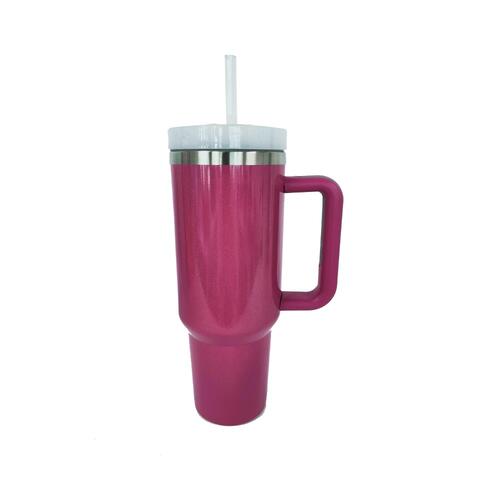 Stainless Steel Tumbler with Handle and Straw - The Red Leopard Boutique 