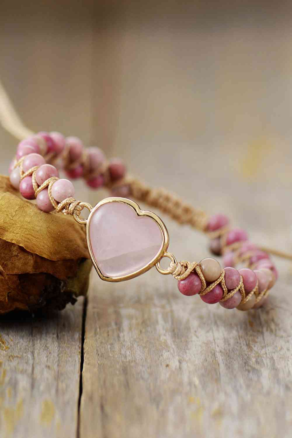 Rose Quartz Heart Beaded Bracelet - The Red Leopard Boutique 