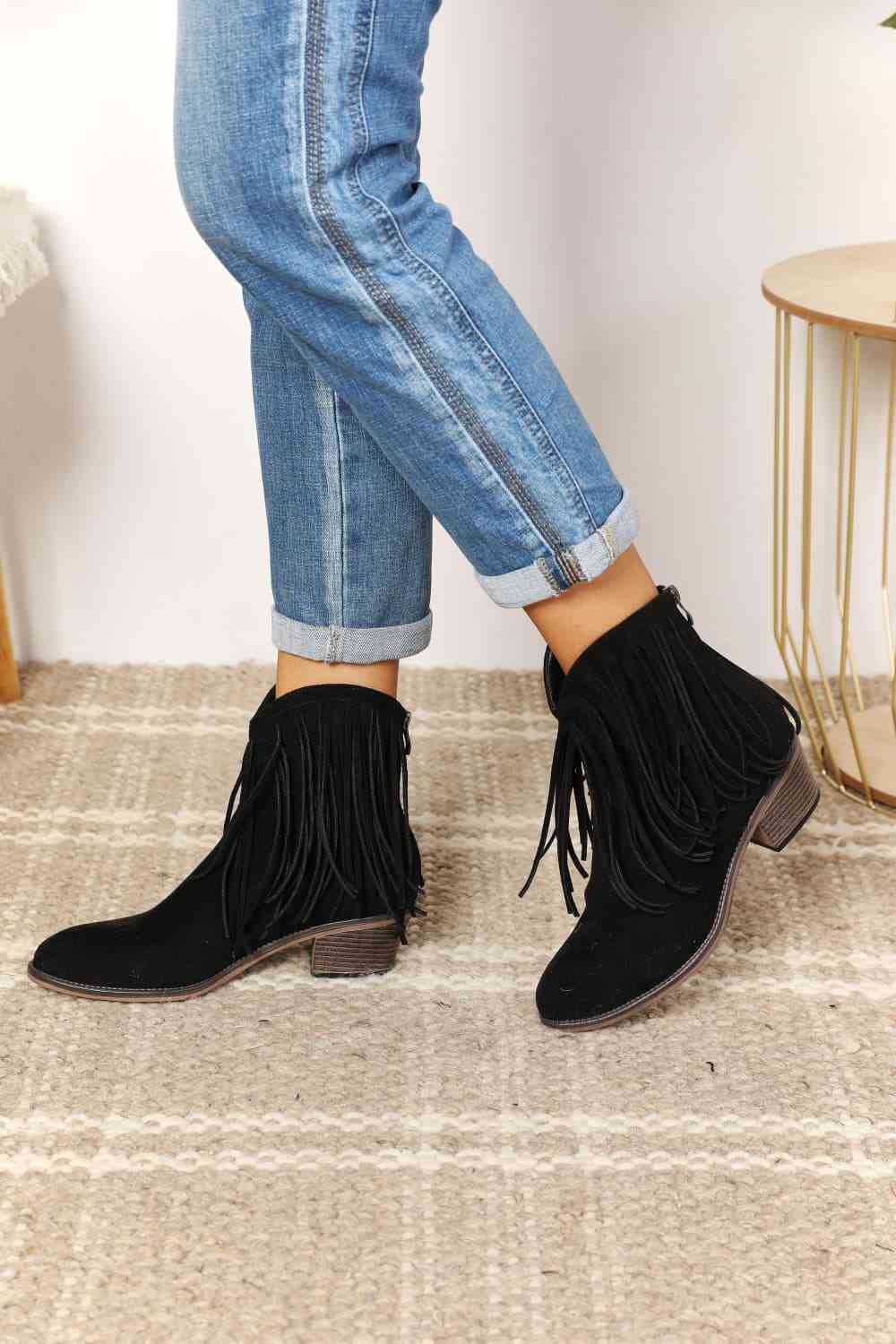 Legend Women's Fringe Cowboy Western Ankle Boots - The Red Leopard Boutique 