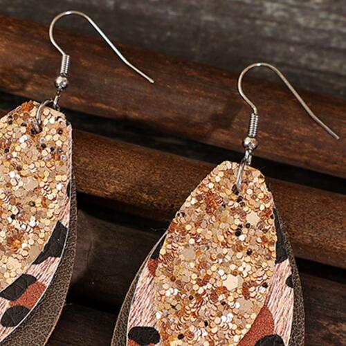 PU Leaf Sequin Dangle Earrings - The Red Leopard Boutique 