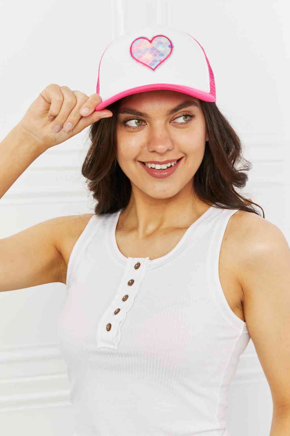 Fame Falling For You Trucker Hat in Pink - The Red Leopard Boutique 