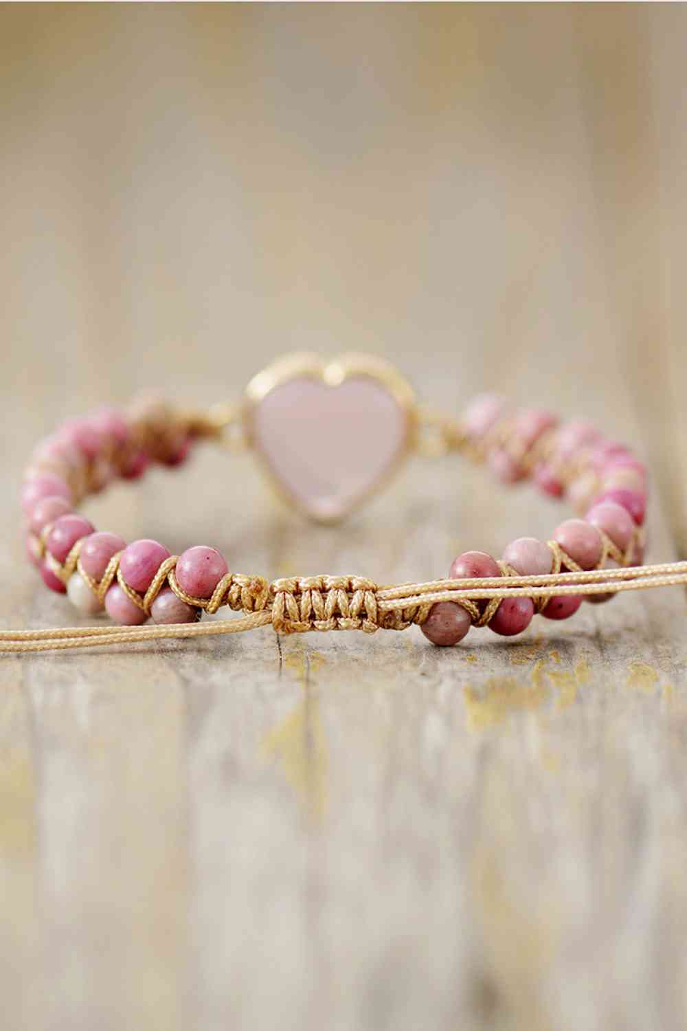 Rose Quartz Heart Beaded Bracelet - The Red Leopard Boutique 